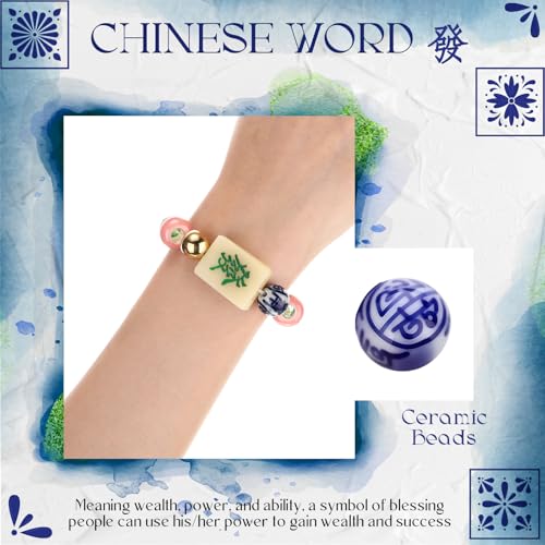 Mahjong Lucky Bracelet Mahjong Accessories Gifts Chinese Blessing Fortune Rich Mini Tiles Beaded Stretchy Bracelet Wealth Luck Women Men Cute Present Gift3