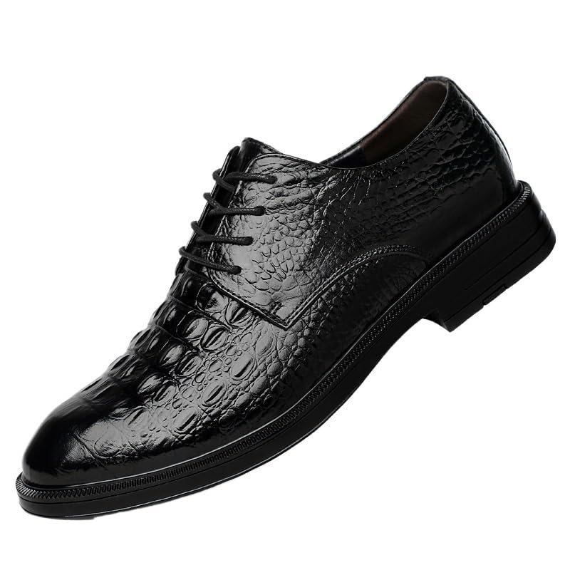 Men's Lace-up Leather Loafers Solid Color Crocodile Lightweight Dress Shoes for Casual Fashion Shoes