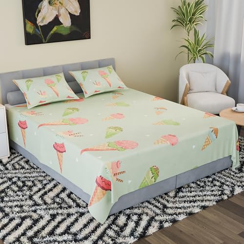 Image of Kuber Industries Cotton 144 TC Double Bedsheet With 2 Pillow Covers | Machine Washable Soft Bedsheet For Living Room, Home & Hotels | Kulfi Print - Green