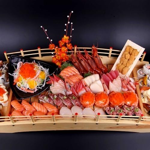 Sushi-Boot aus Bambus, Bambusbogen, Sashimi-Platte und Speiseplatte, Sushi-Brückenboot, Holz-Servierplatte, Brett, Tablett, Boden, zerlegbar