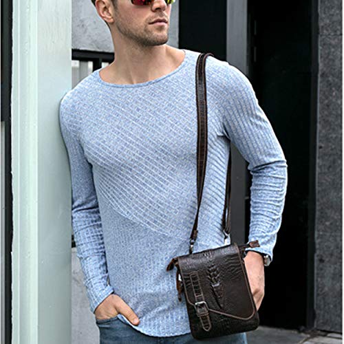 NIUCUNZH Genuine Leather Mini Messenger Bag Crocodile Embossed Small Crossbody Bag Shoulder Sling Bag Brown - Thumbnail 5