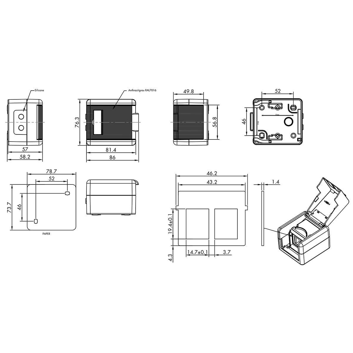 LogiLink Outdoor puszka natynkowa z pokrywą na zawiasach, do 2 x RJ45 CAT. 6A Keystone, ochrona IP44