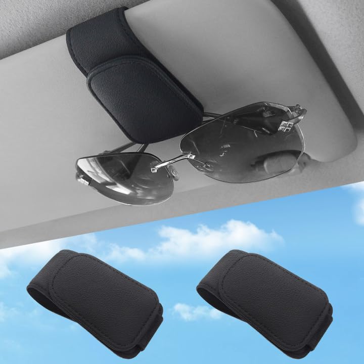 Sunglasses Holders For Car Visor,Glasses Holder For Car Sun Visor Magnetic Leather Glasses Hanger Clip Car Ticket Card Mount Black