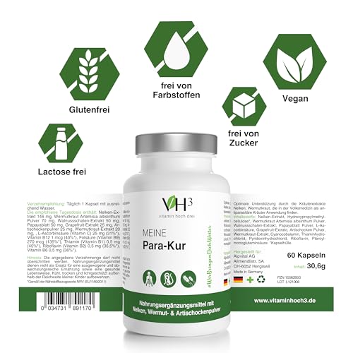 VH3 Meine Para-Kur mit Wermutkraut Nelkenextrakt, Artischocken und Schwarze Walnussschalen Extrakt - 100% Vegan - Made in Germany