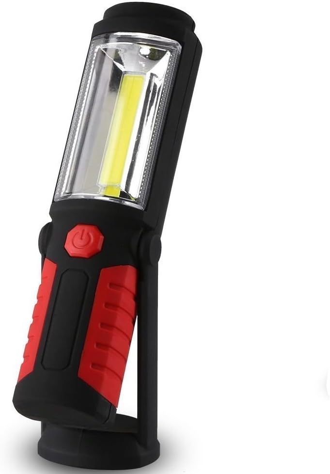 GLCHQ COB LED Work Light Magnetic and clip-on flashlight 2200 mA lithium battery USB charging portable Household Flashlight , Emergency Kit with 360 Degree Rotating Hanging Hook, Magnetic Base RED