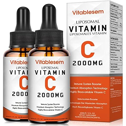 Liposomales Vitamin C Flüssig 2000 mg, 2 Flaschen, Hochdosiert Ascorbinsäure, Maximale Absorption Vit C Tropfen, Vegan Cover