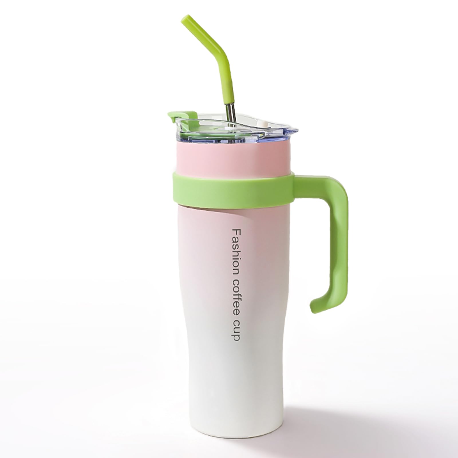 Tumbler 40 oz Stainless Steel Water Cup with Handle Lid and Straw, suitable for Hot and Cold Drink (Gradient Pink)