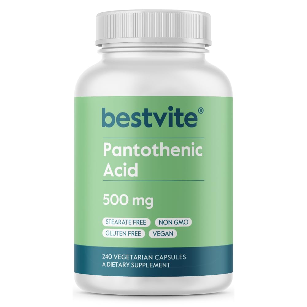 Pantothenic Acid 500mg (Vitamin B5)(240 Vegetarian Capsules) - No Stearates - No Gelatin - No Calcium Silicate - Vegan - Non GMO - Gluten Free