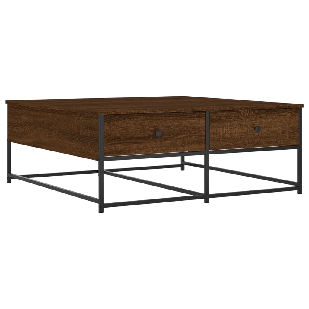Hothingwell Inżynieria Drewniany Stolik kawowy 100x99x40 cm Brązowy | 2 szuflady do przechowywania, stabilna góra, wytrzymała metalowa rama, idealna do salonu