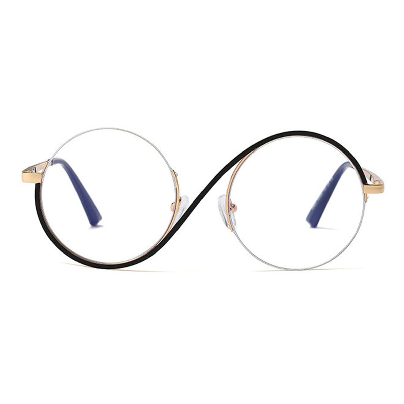 willochra unique Round Blue Light Blocking Glasses for women men Retro Metal Frame Computer Eyewear Anti Eyestrain Eyeglasses (black gold)