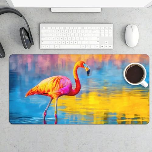 Image of Flamingo Colors Extended Gaming Mouse Pad, with Stitched Edges Large Mouse Pad Desk Protector, Rubber Base Mousepad Keyboard Mouses Mat for Work Game Office Home- 32 inch X 16 inch Inch