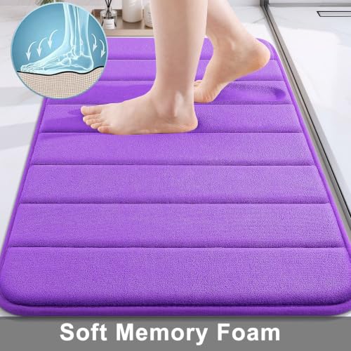Image of Buganda Memory Foam Soft Bath Mats - Non Slip Absorbent Bathroom Rugs Rubber Back Runner Mat for Kitchen Bathroom Floors 16 inchx47 inch, Purple