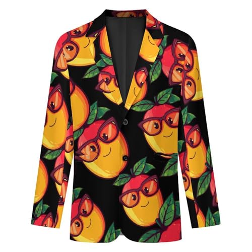 Funny Mango With Glasses Men's Suits Business Formal Suit Dress Print Jackets Casual Wedding Party Coat4