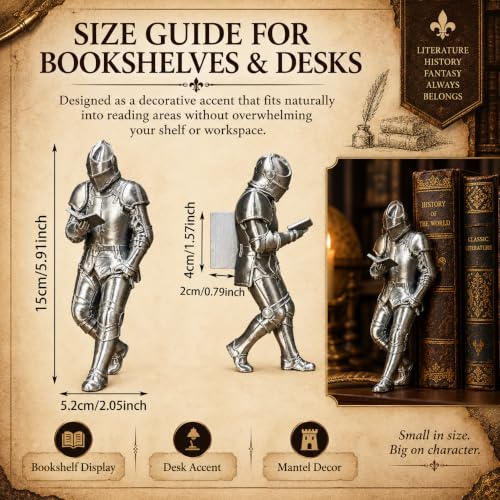 Medieval Knight Bookshelf Decor, Finished Armored Knight Sculpture，Silver - image 2