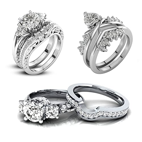 Womens Rings 2-in-1 Set Detachable Shiny Diamond Ring Luxury Jewelry Set Engagement Wedding Rings Lady Zirconia Ring (#03-Silver, 7)