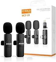 Microfone Lapela Sem Fio Duplo | Kit com 2 Microfones Profissionais Redução de Ruído | Compatível USB-C, Light | Plug & Play | Ideal para Vídeos, Podcast, Lives e Entrevistas Premium Agold