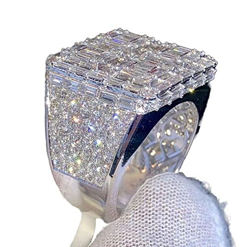 Silverdia Initial Iced Out 2 Ct Baguette & Round Cut Diamond Classic Luxury Men's Hip Hop Rings 14K White Gold Finish Wedding Ring Fine 925 Sterling Silver Handmade Customized Anniversary Gift For Him #TOP9