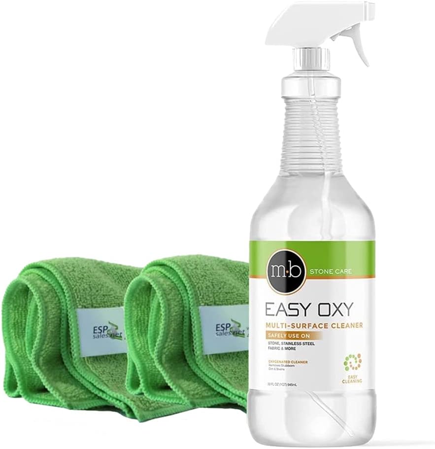Oxy Countertop Cleaner, Marble, Granite, Stone, Safe for daily use (1 quart 32 oz.) with 2 Microfiber towels kit
