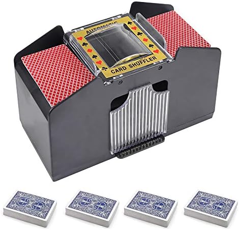 S SUNSBELL Automatic Card Shuffler 1-4 Deck, Battery Operated Electric Shuffler, Lower Noise Playing Card Shuffle for Poker, Texas Hold'em, Blackjack and Home Card Games (Black)