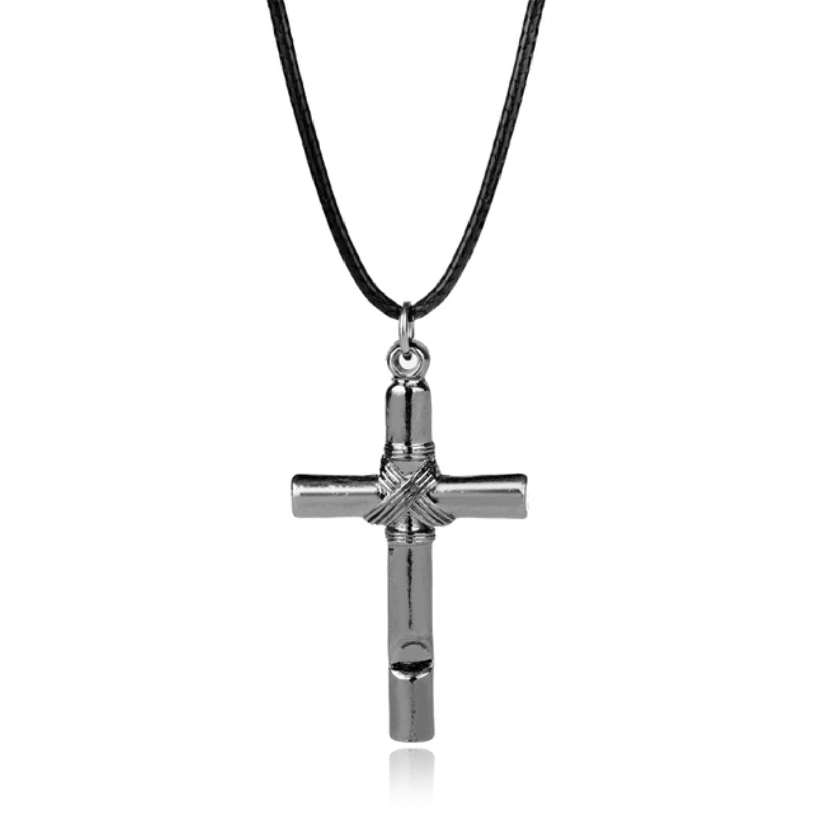 Stang Men's Silver Retro Personality Fashion Whistle Shape Pendant Cross Necklace And Wo's Hip-Hop Punk Necklace Jewelry Gift