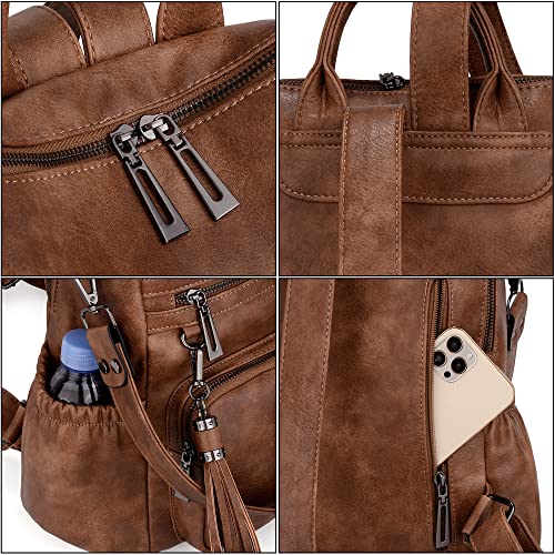 Image of UTO Women Backpack Purse Leather Vegan Ladies Fashion Designer Rucksack Convertible Travel Shoulder Bag with Tassel