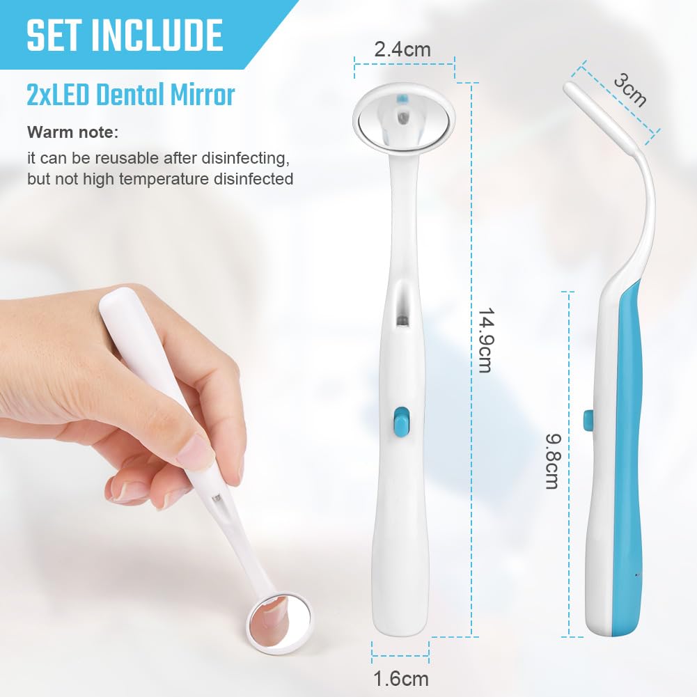 ACWOO Espejo Dental con Luz LED, 2 Piezas, Anti-Niebla, Azul y Rosa