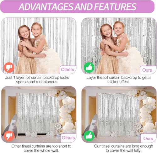 Image of Crosize 8 Pack 3.3 x 9.9 ft Sliver Foil Fringe Curtains Party Decorations, Sliver Tinsel Curtain Backdrop for Parties, Door Streamers, Glitter Streamer Backdrop for Birthday Decoration