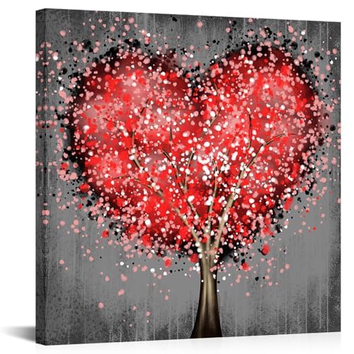 Lienzo de árbol con símbolo de amor abstracto rojo para decorar con pasión