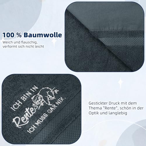 Giftota Rentner Geschenk Mann - 2 teilig Handtuch Set 100% Baumwolle Bestickt Handtücher Grau, Renteneintritt Geschenk Männer - Badehandtuch 50 x 100 cm + Handtuch 35 x 75 cm