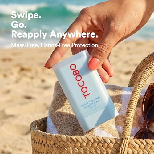 Image of TOCOBO Cotton Airy Sun Stick SPF 50 Broad Spectrum Korean Matte Sunscreen Stick for Face - Travel Size Sebum Control Sunblock -Vegan, Lightweight, 0.67 oz (1single pack)