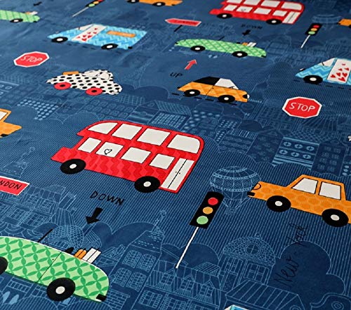 Image of Bedding Fitted Sheet with Deep Pocket, Thicken Printed Microfiber Fabric Bed Sheets (Navy Blue(Cars), Full)