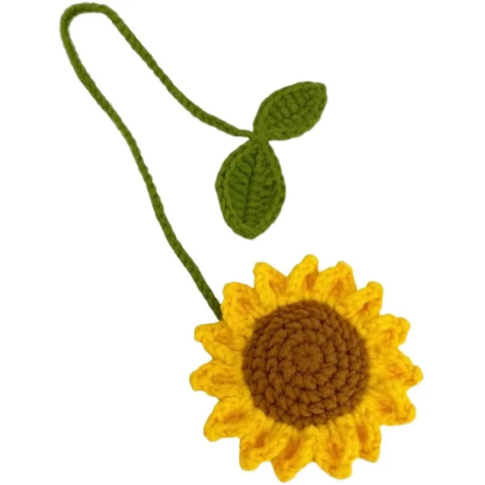 2pcs Handmade Crochet Sunflower Car Mirror Hanging Accessories