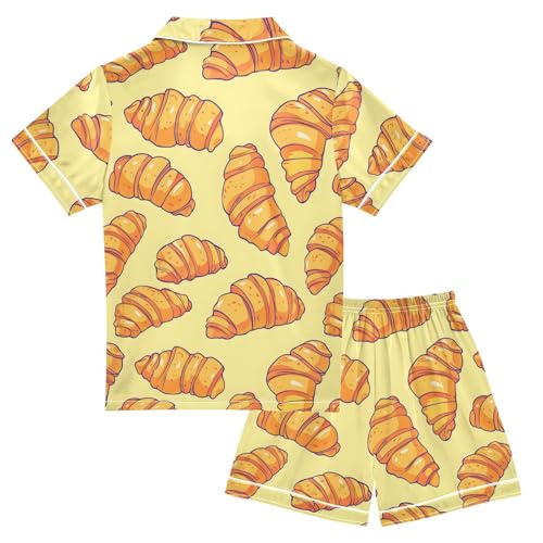ALAZA Yellow Croissant Bread Satin Pajamas Set Short Sleeve Button Down Sleepwear Summer Pjs 2 Piece2