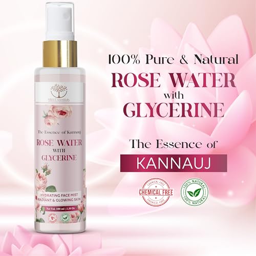 Image of 100% Pure Kannauj Rose Water with Glycerine Hydrating Face Mist - Radiant & Glowing Skin - Made with 40KG of Steam-Distilled Kannauj Roses - 100 ML