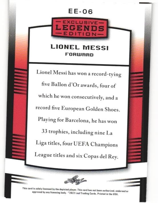 LIONEL MESSI 2022 Leaf Exclusive Edition Legends Soccer #EE-06 Card Barcelona FC Miami