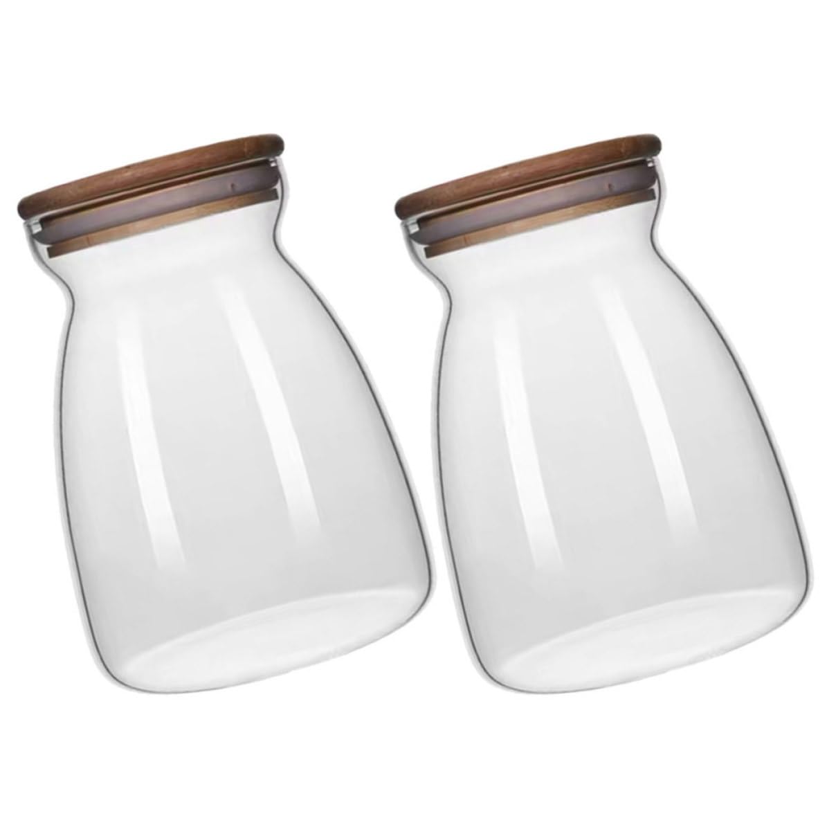 Tarro de Almacenamiento de Vidrio Borosilicato para Alimentos Tapa de Silicona y Madera, Capacidad 1000ml, Pack de 2 para Conservar Snacks y Cereales en Escritorio