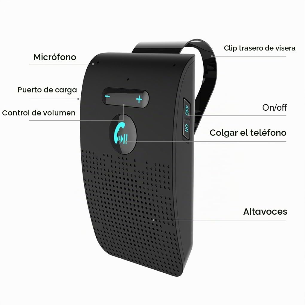 Kit Manos Libres para Coche, Receptor de Audio Bluetooth, Visera Solar, Altavoz, Receptor de Audio inalámbrico, Altavoz, Reproductor ABS