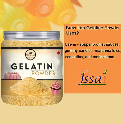 Image of Brew Lab Gelatin Powder 500gm for Making Candies, Smoothies, Desserts, Jelly, Marshmallows, Cakes, Ice Cream, Aspic, Corn and Confections | Food Grade | Non Vegetarian