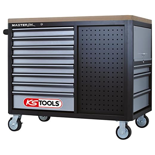 KS Tools 878.0012 MASTERline Werkstattwagen mit 11 Schubladen + 2 Regalböden schwarz/silber