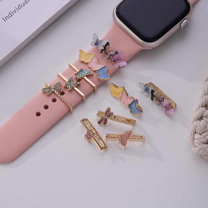 Tomcrazy Watch Charms for Apple Watch series 9 8 7 6 5 4 3 2 1 se Ultra iWatch band ,Diamond Metal Jewelry Decorative Ring Loops ,Galaxy watch Bands Trinkets ,Leather Silicone strap Charm Accessories (#7)