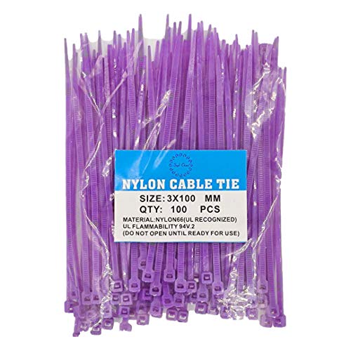 SYD CHEN 4 Inch Zip Ties (100 Pieces) 18lb Strength, Nylon Cable Wire Ties (Purple)