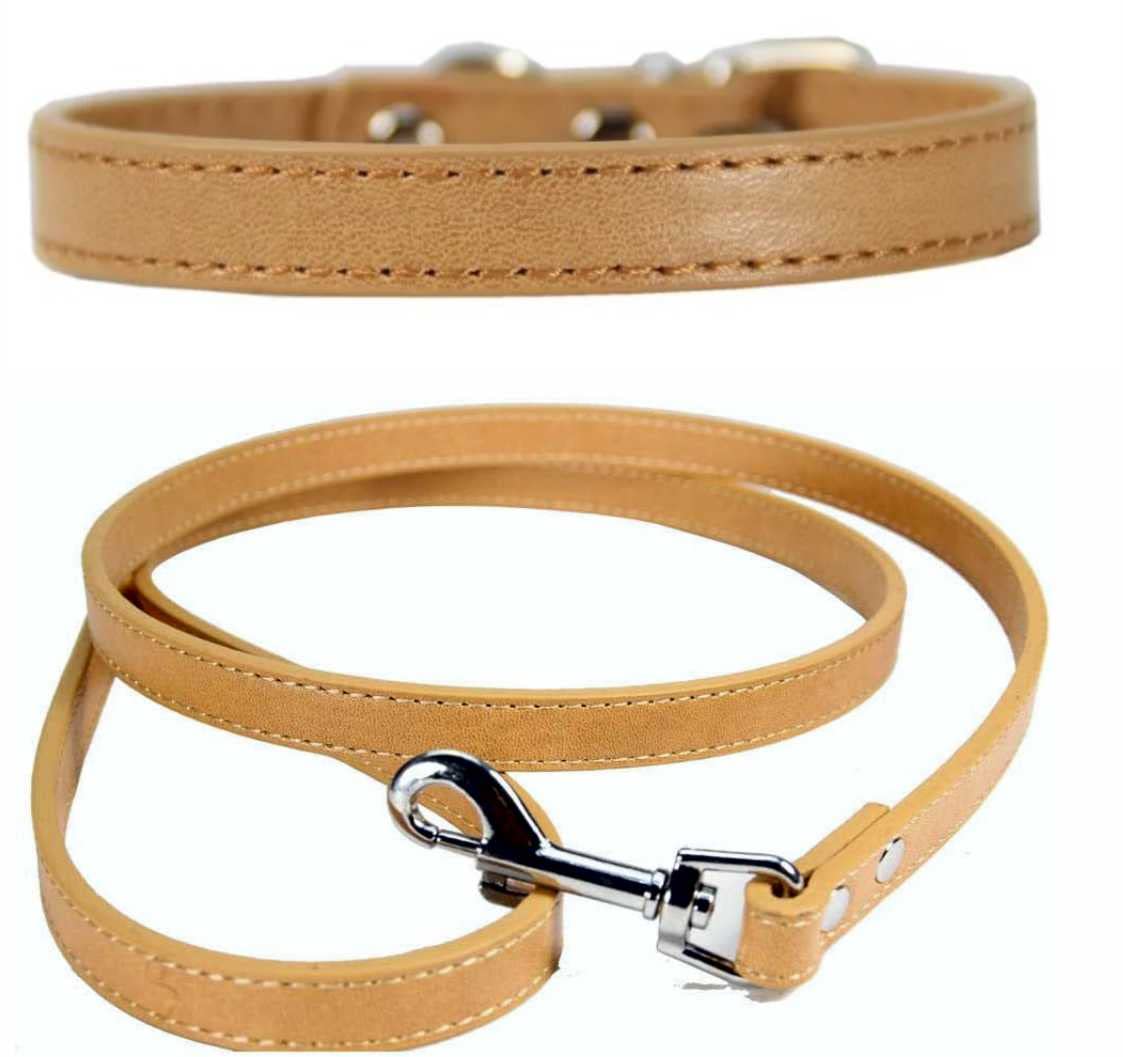 Vibrant Leather Dog Collar & Lead Combo Set for Puppy Dogs Small, Medium & Large (X-Large (45cm - 55cm Neck), Light Brown) - Image 2