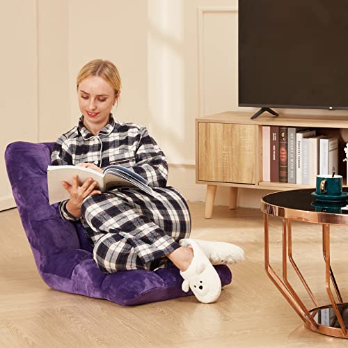 Acipenser Folding Floor Gaming Chair 14-Poistion Cushioned Adjustable Floor Lazy Sofa Chair W/Breathable Cotton & Skin-Friendly Flannel For Adults & Kids Ideal For Reading Gaming Meditating, Purple #TOP1