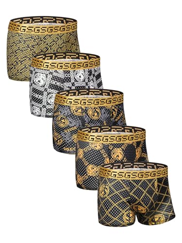 Luxus Schwarzgold Boxershorts Herren Eisseide Unterwäsche Unterhosen Männer Men Underwear Schlüpfer Retroshorts Boxer (DE/NL/SE/PL Alphanumerisch XXL Regular Regular Schwarzes Gold)