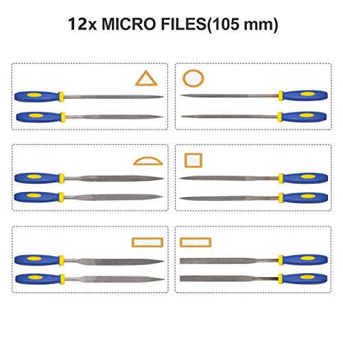 Kalim 16Pcs File Set, Premium Carbon Steel File Set With Carry Case, 8'' Half-Round/Flat/Triangle/Square File, Medium Coarse, Ergonomic Grip, With 12Pcs 3Mm Needle Files For Wood/Metal/Model/Shaping #TOP2