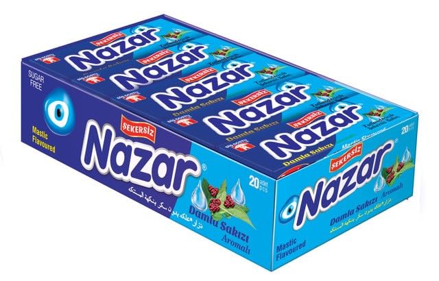 Nazar Şekersiz Beyaz Nane Aromalı Sakız Damlaları 5 x 20 Adet
