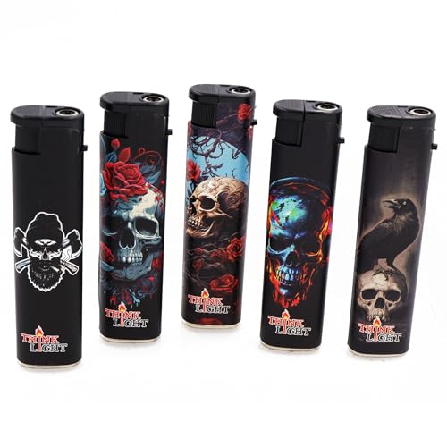 Image of Windproof Jet Flame Refillable Combo Pack of 5 Cigarette Lighter Pocket Lighter (Skull-Design Black)