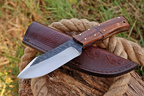 High Carbon Steel Knife - Handmade Full Tang Bushcraft Knife - Hunting Knife, Survival Knife, Fixed Blade Knife & Camping Knife - Camping Knives & Hunting Knives, with Rose Wood Handle & Knife Sheath