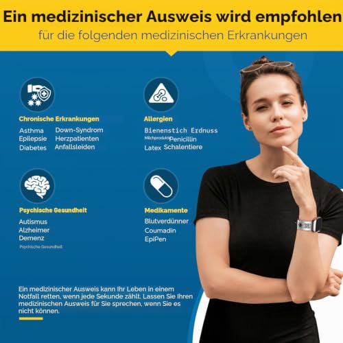 Theluckytag Medizinisches Armband für Damen und Herren mit QR-Code, medizinische Notfall-ID-Armbänder, Titan-Stahl, passt auf Handgelenken von 20,3–25,4 cm, mehr Platz, individuelle Notfall-ID-Info,