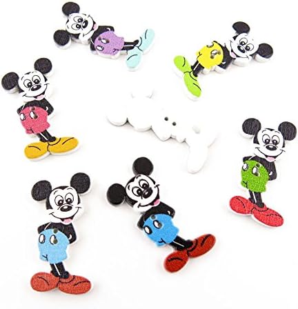 Knopfe BB0411 - 40 botones de costura para ropa para coser en madera de madera Knopfe BB0411 sonriente Mickey colorido peluche encantador accesorio